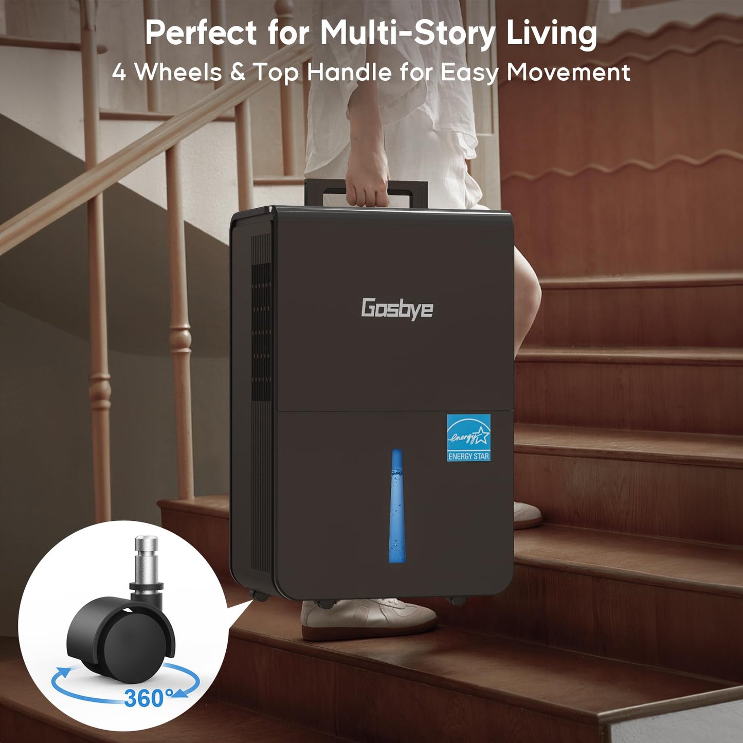 Gasbye 4500 Sq.Ft. 2026 Energy Star Dehumidifier for Basement & Large Rooms with Drain Hose, Max 115 Pints/Day | 45dB Quiet Compressor | 1.7 Gal Water Tank | Auto Shut-Off & Restart, Black