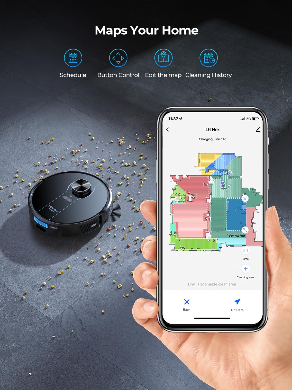 Laresar Clean Robot Vacuum and Mop, 8000Pa Robotic Vacuum with Self-Emptying Base, Lidar Navigation, Smart Mapping, 60 Days Capacity, 180mins Runtime, Ideal for Pet Hair, Hard Floor, Carpets
