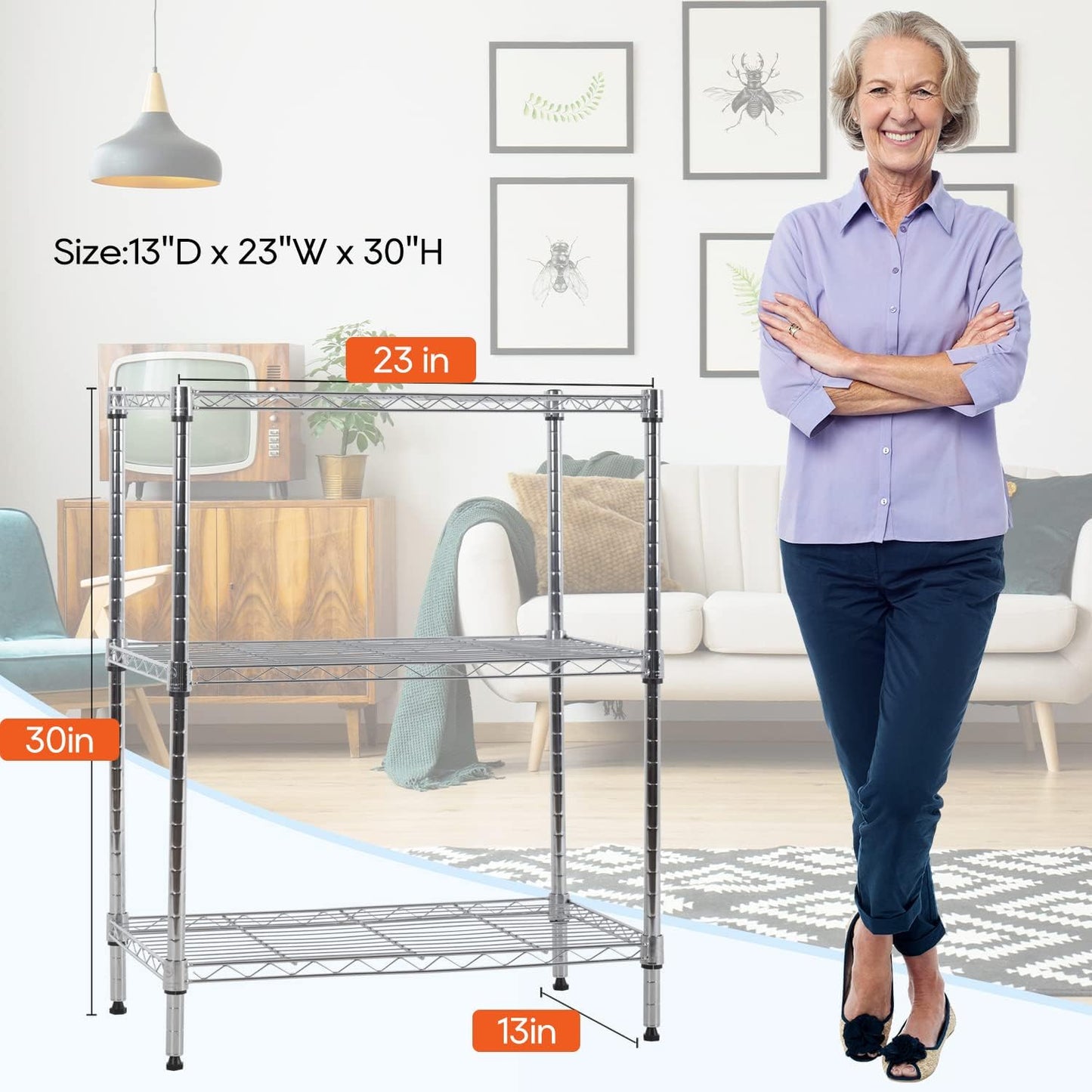 BestOffice Adjustable Metal Storage Shelves - 3-Tier Wire Shelving Unit | 450Lbs Capacity, Chrome Finish
