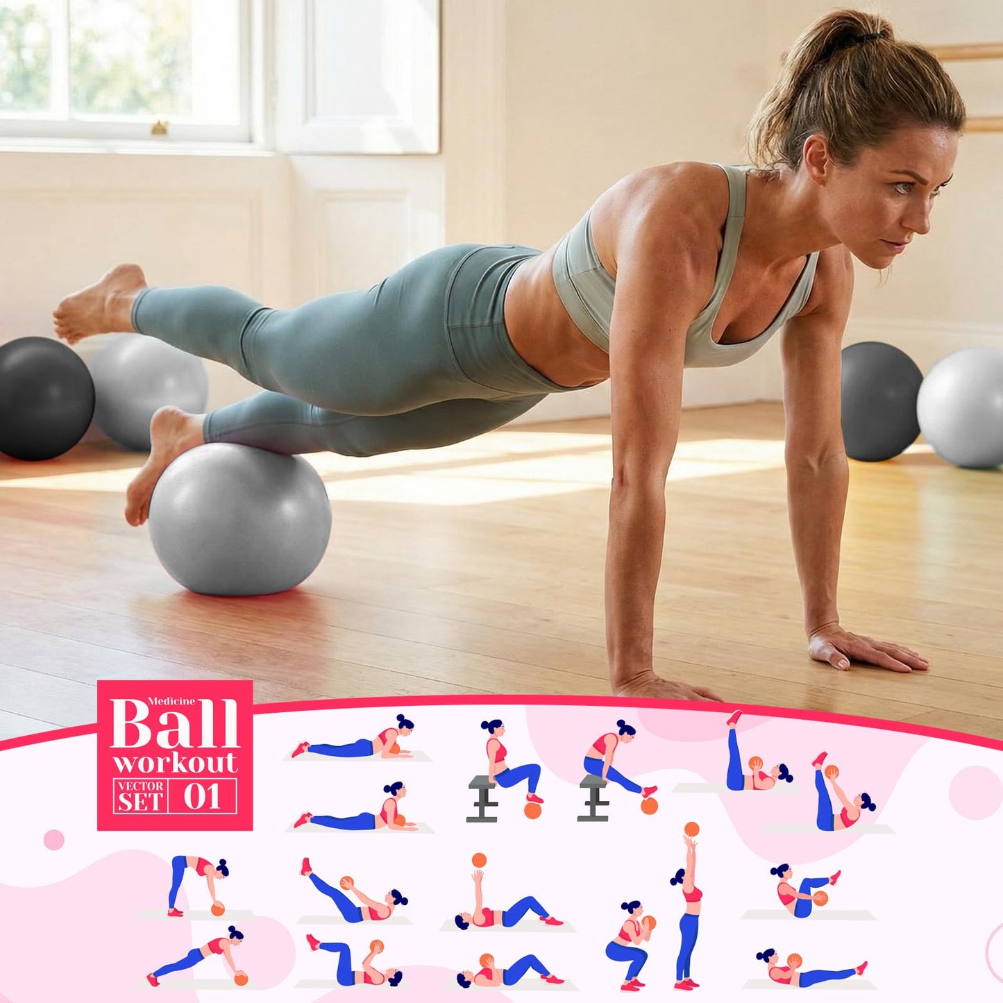 Teyva Daily 40 Pcs Small Exercise Pilates Ball Bulk 9 Inch Mini Yoga Balls Anti Burst and Slip for Stability Fitness Physical Therapy Stretching & Core Workout at Home Gym Office Class(Black Gray)