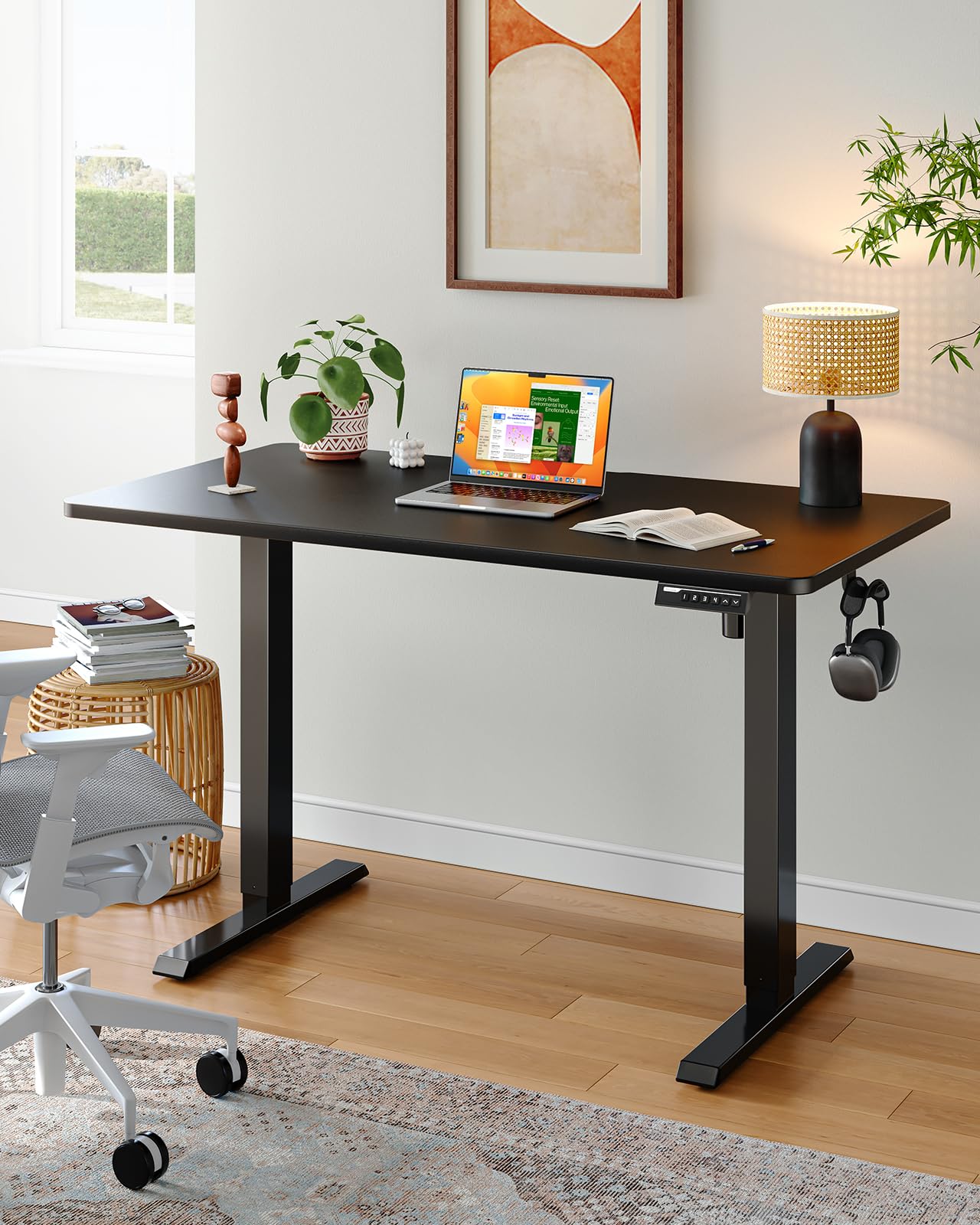 ErGear Whole Piece Standing Desk, Adjustable Stand Up Desk with Cable Management Tray, Electric Computer Workstation for Home Office, 48x24 inch, Black, EGESD64B