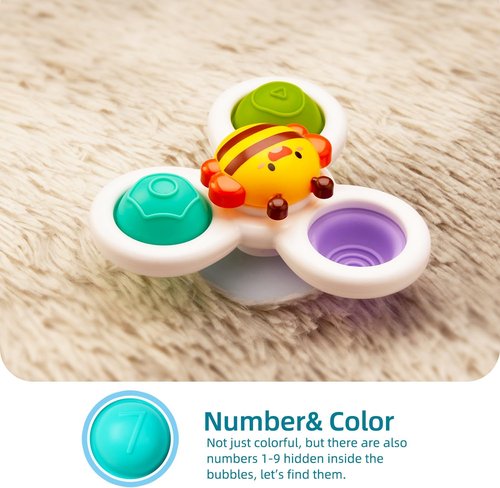 LiKee Fidget Rotating Sensory Bath Toys - Strong Suction Cups for Baby | Perfect for Travel & Christmas Stocking Stuffers
