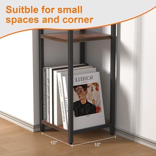 GHIMIGN 10" Wide Square Drink Table with Adjustable Feet - 3-Tier Small Side Table for Apartments, Balcony & Office | Space-Saving, Lightweight & Multi-Functional (Plants, Books, Drinks)