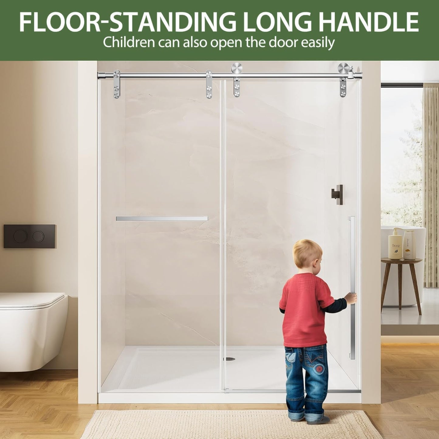 44-48" W x 76" H Glass Shower Door, Frameless Shower Door with 5/16" (8mm) Clear SGCC Tempered Glass, Explosion-Proof Film, Stainless Steel Hardware, Chrome