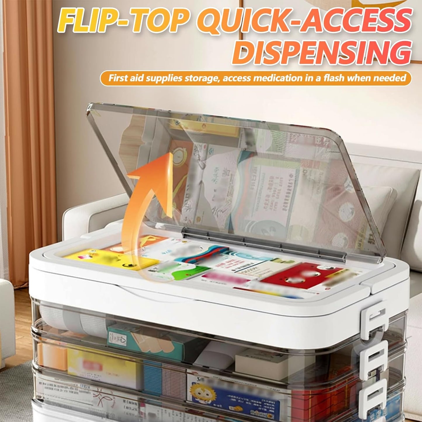 Skiennix 4-Tier Medicine Cabinet Organizer - Portable Medical Box with Handle & Removable Tray
