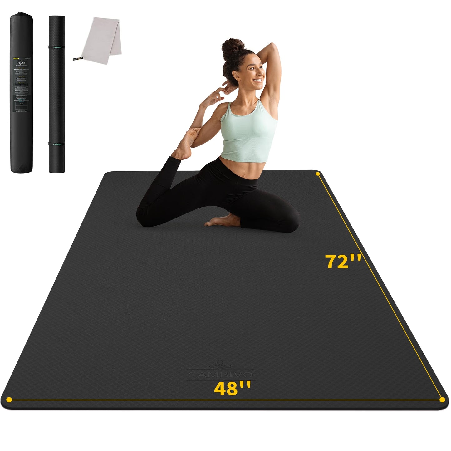 CAMBIVO Large Yoga Mat (6'x 4'), Extra Wide Workout Mat for Men and Women, 1/3 &1/4 Thick Exercise Fitness TPE Mat for Home Gym, Yoga, Pilates, Workout (Black),6mm