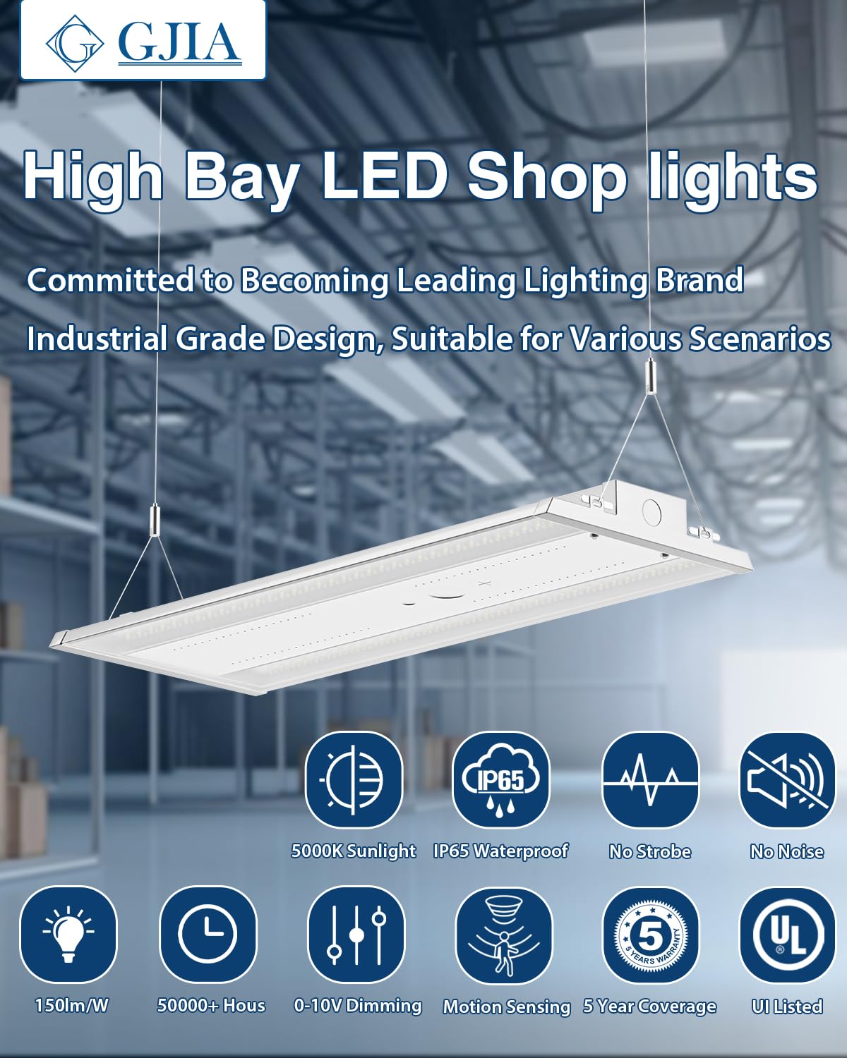 G GJIA LED Linear High Bay LED Shop Lights, 210W 31500LM 0-10V Dimmable 5000K Daylight, Adjustable LED High Bay Shop Lights Lighting Fixtures for Garage Warehouse Workshop, 4-Pack, UL
