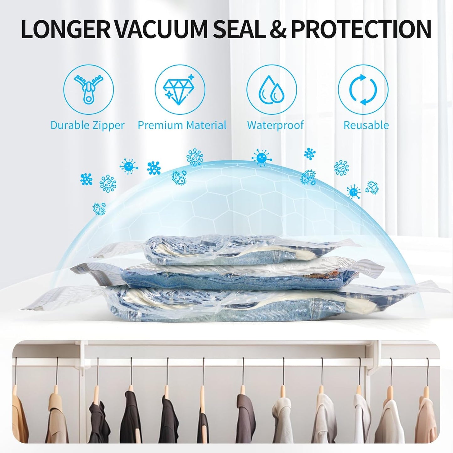 Skiennix Vacuum Seal Bags - 16 PCS Compression Storage Solution with Electric Air Pump for Travel & Bedding