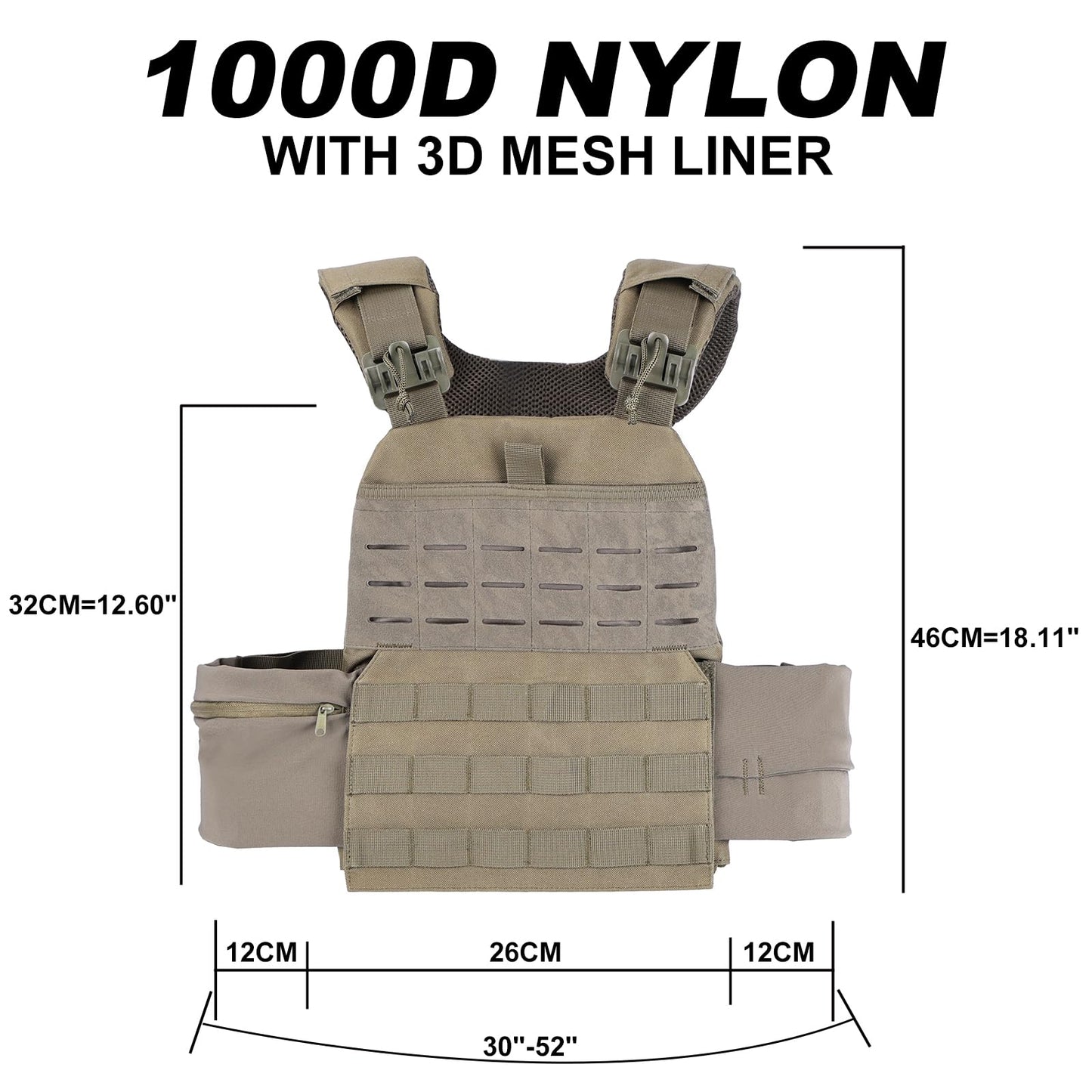 PAIWPHLI Adjustable Weighted Vest for Adults, MOLLE System,Training Outdoor Vest with Weight-bearing Pockets and Multiple Compartments (green)