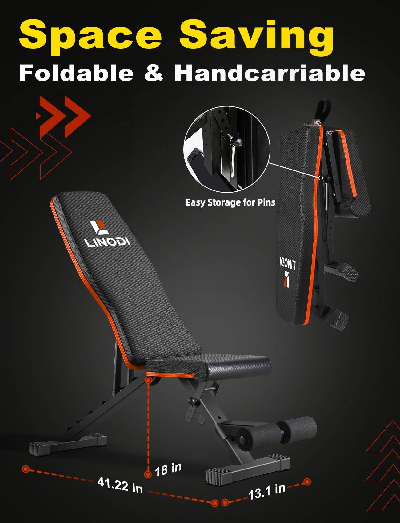 LINODI Adjustable Weight Bench for Home Gym，Foldable Incline Decline Flat Workout Bench for Full Body Strength Training, Dumbbell Press & Ab Exercises