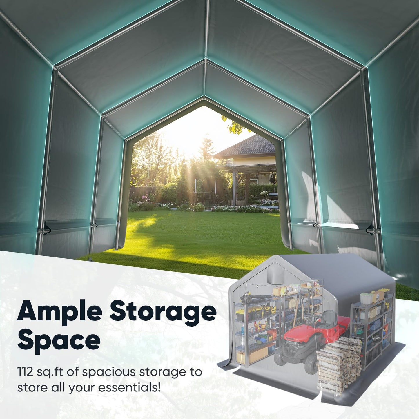 Quictent 10x12FT Large Outdoor Storage Shed Workshop Shelter with Roll-Up Mesh Windows, Heavy Duty Portable Garage for Riding Mower, Garden Equipment Waterproof Tent with Reinforced Frame, Sliver Gray