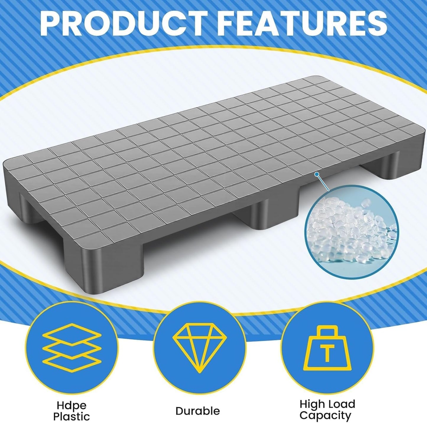 2 Pcs Plastic Storage Pallets, 40"L x 20"W x 5.5"H Stackable Lightweight Floor Pallets, 2000Lbs Capacity Plastic Pallets for Basement Storage, Logistics and Warehousing, Gray