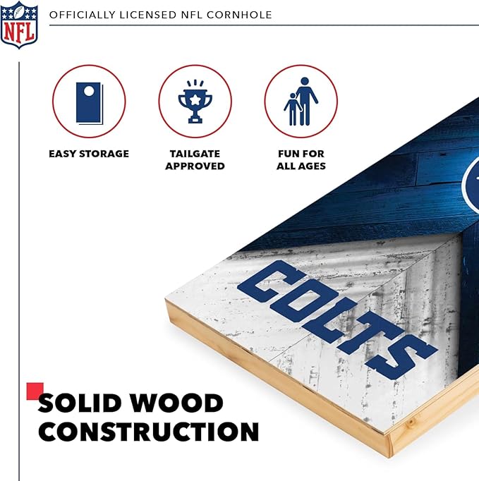 NFL Football 2' x 4' Regulation Size Solid Wood Cornhole Set with Direct Print HD Team Graphics Great Gift for Any Football Fan! Bean Bag Toss Family Outdoor Game