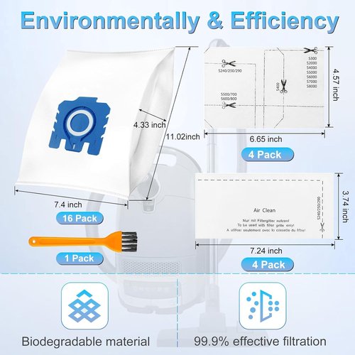 Miele 16-Pack 3D Airclean Dust Bags - Replacement for Classic C1, Complete C1 C2 C3, S2, S5, S8 Series