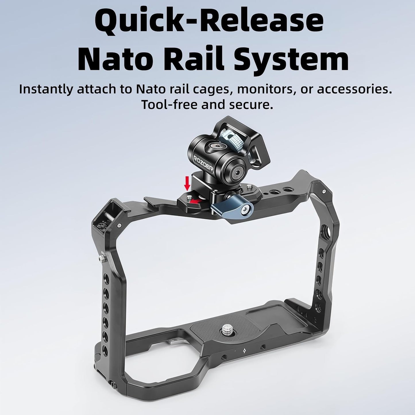 ROZOER 180 360 59g Camera Monitor Mount for NATO Rail | Video Monitor Holder Adjustable Damping | Tilt & Pan Rotation