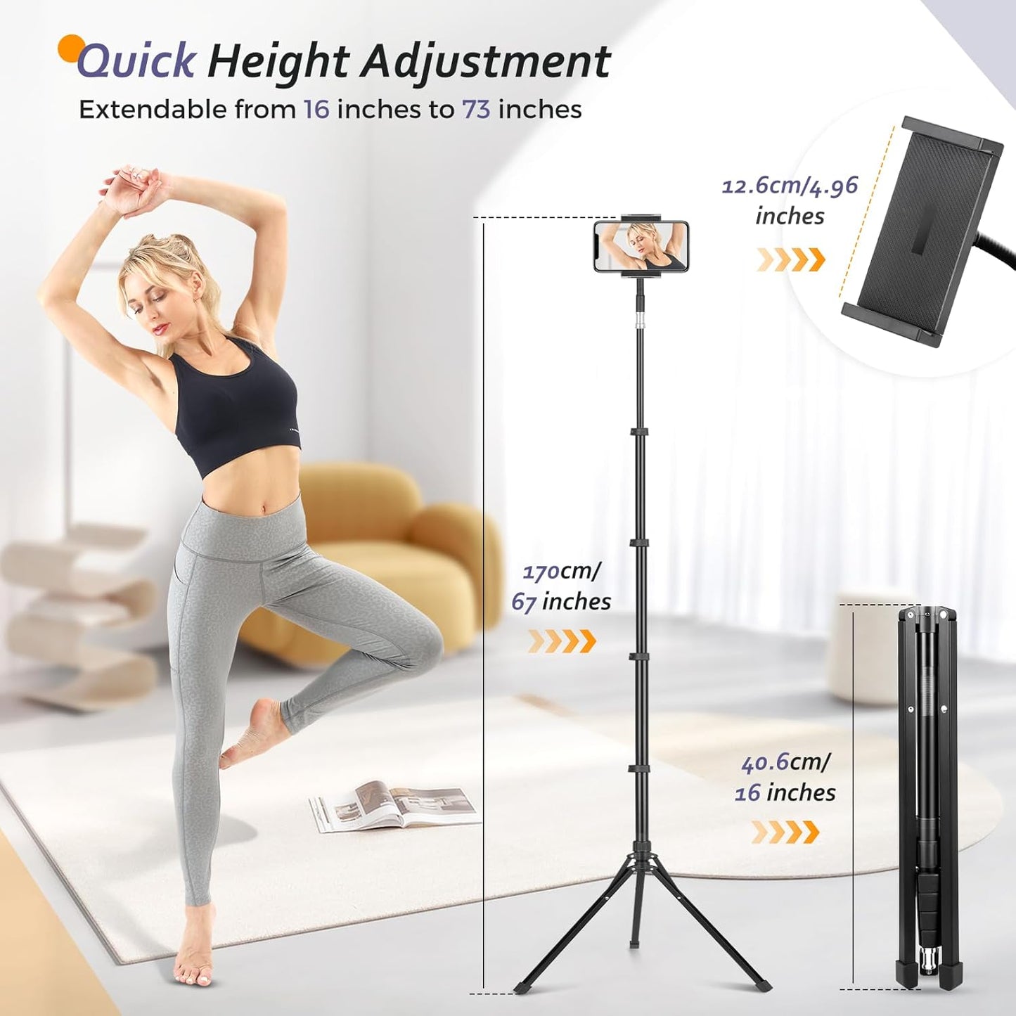 Aureday 67 4.7-12.9 Adjustable Tripod Stand, Height, Tablet Holder for iPad mini/Air/Pro, Kindle, Switch, Smartphones