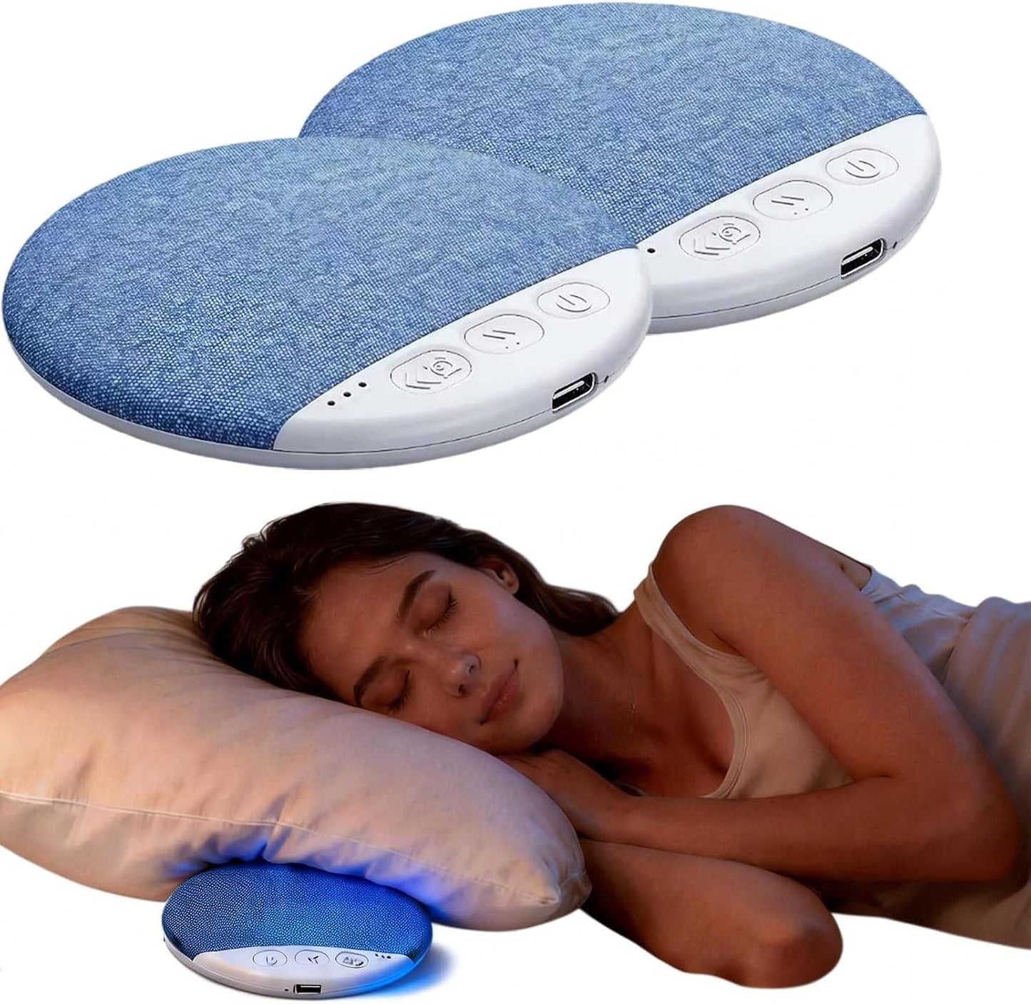Zedamso (Blue*2) Under Pillow Speaker Bluetooth for Sleeping, Bone Conduction Pillow Speaker, Ultra Thin Flat Pillow