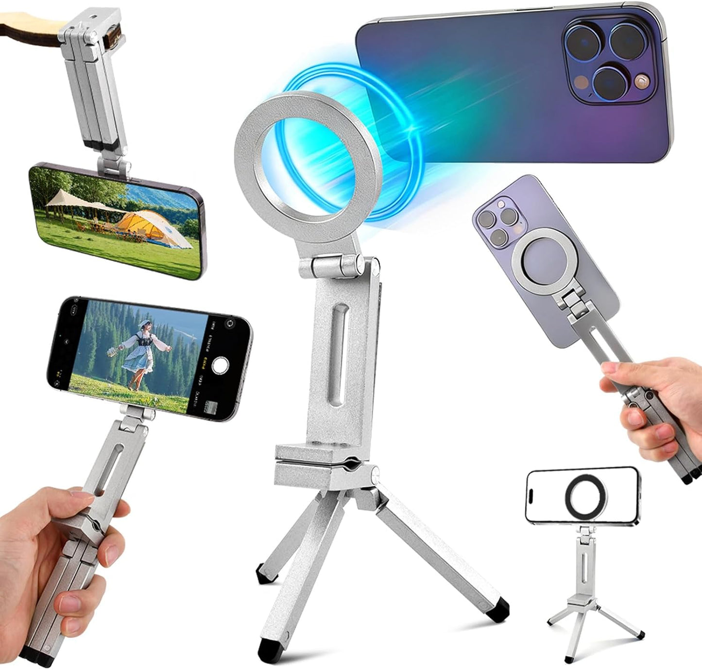 Axrivonte Phone,360 Phones(Silver,Size:19 16cm) Magnetic Tripod for Rotating Phone Tripod