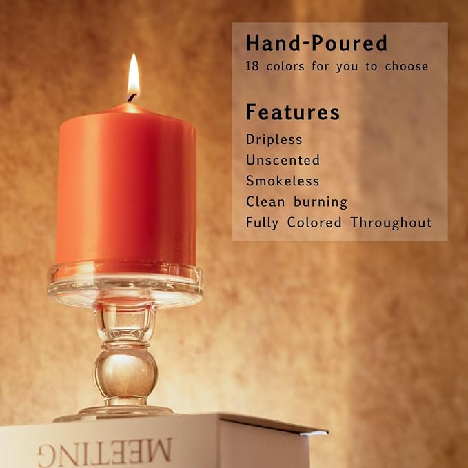 MOZEAL 3" x 8" Hand-Poured Unscented Candles,Large Orange Pillar Candles Set of 2,No Drip,Approx 120 Hours Long Burning,Thanksgiving,Halloween,Fall and Home Decor（3 Inch Diameter 8 Inch Height）