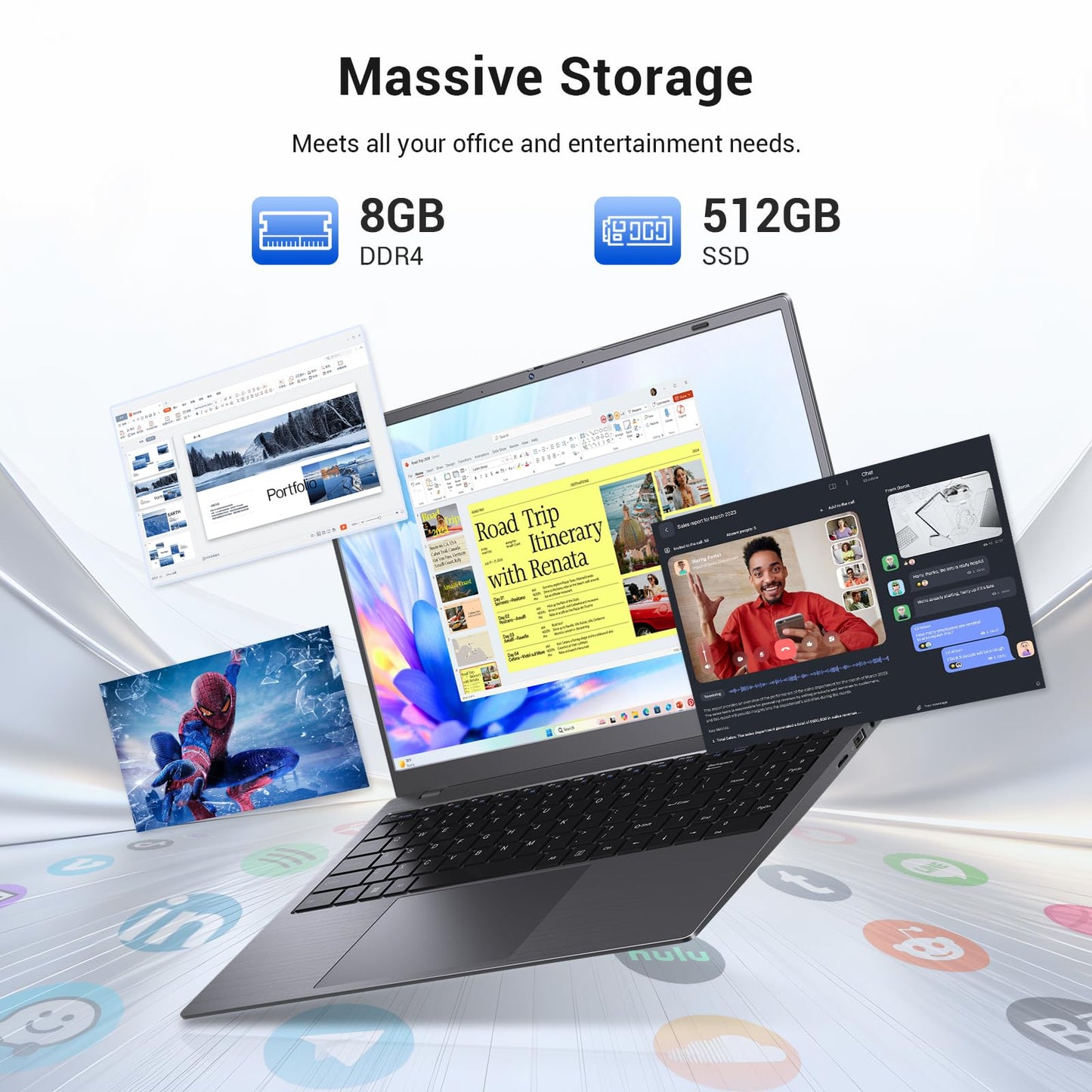 MAXVELTH 15.6 Inch Laptop Computer, AMD 3020e Processor (Up to 2.6GHz), 8GB RAM 512GB SSD, 1080P IPS FHD Display, USB3.2, Type-C, HDMI, WiFi 5, Win11 Laptop, Notebook Laptops for Business and Students