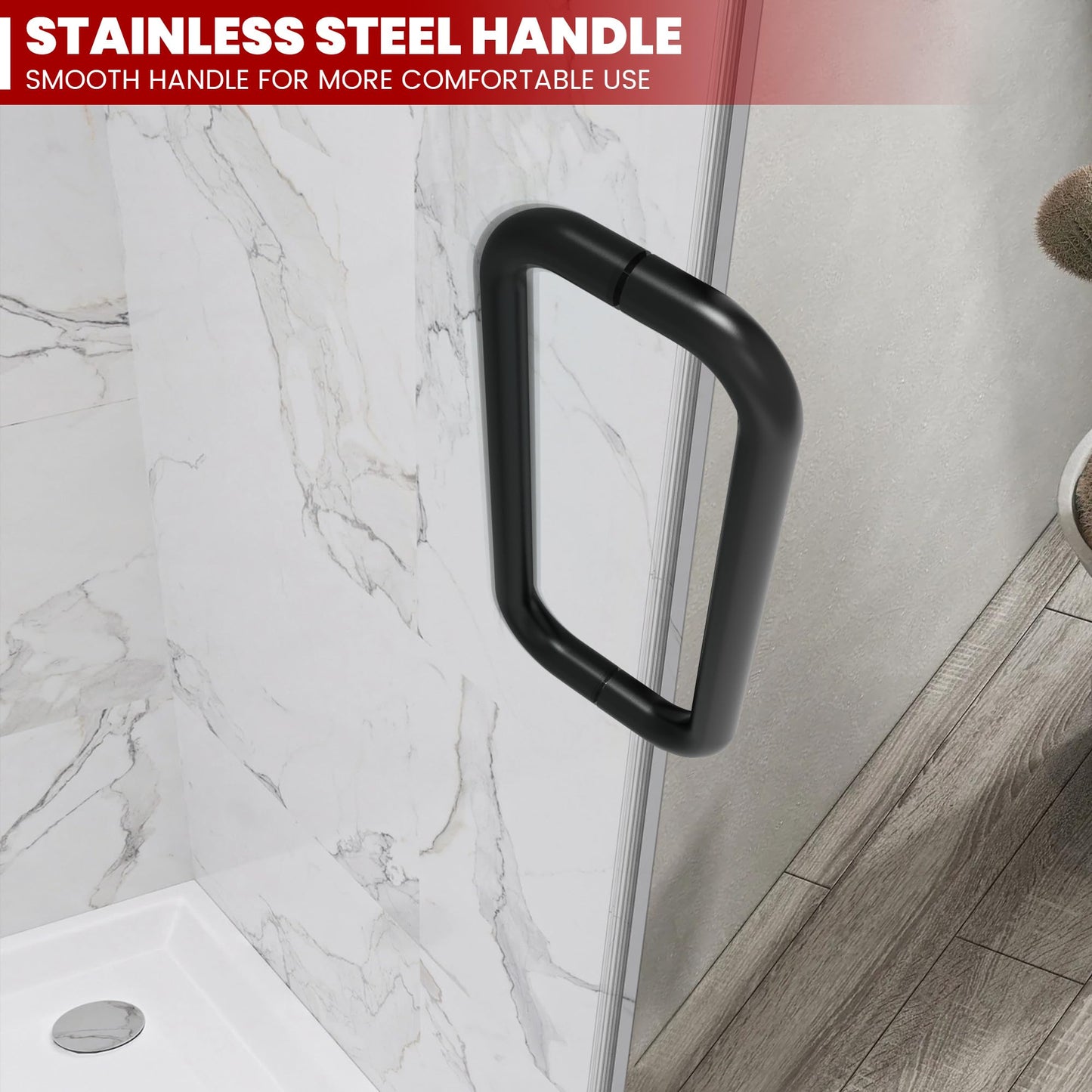 Bathroom Frameless Shower Door 28" W*72" H, 5/16"(8mm) Clear Tempered Glass Hinged Shower Door with Seal Strip and Handle, Matte Black Clamps