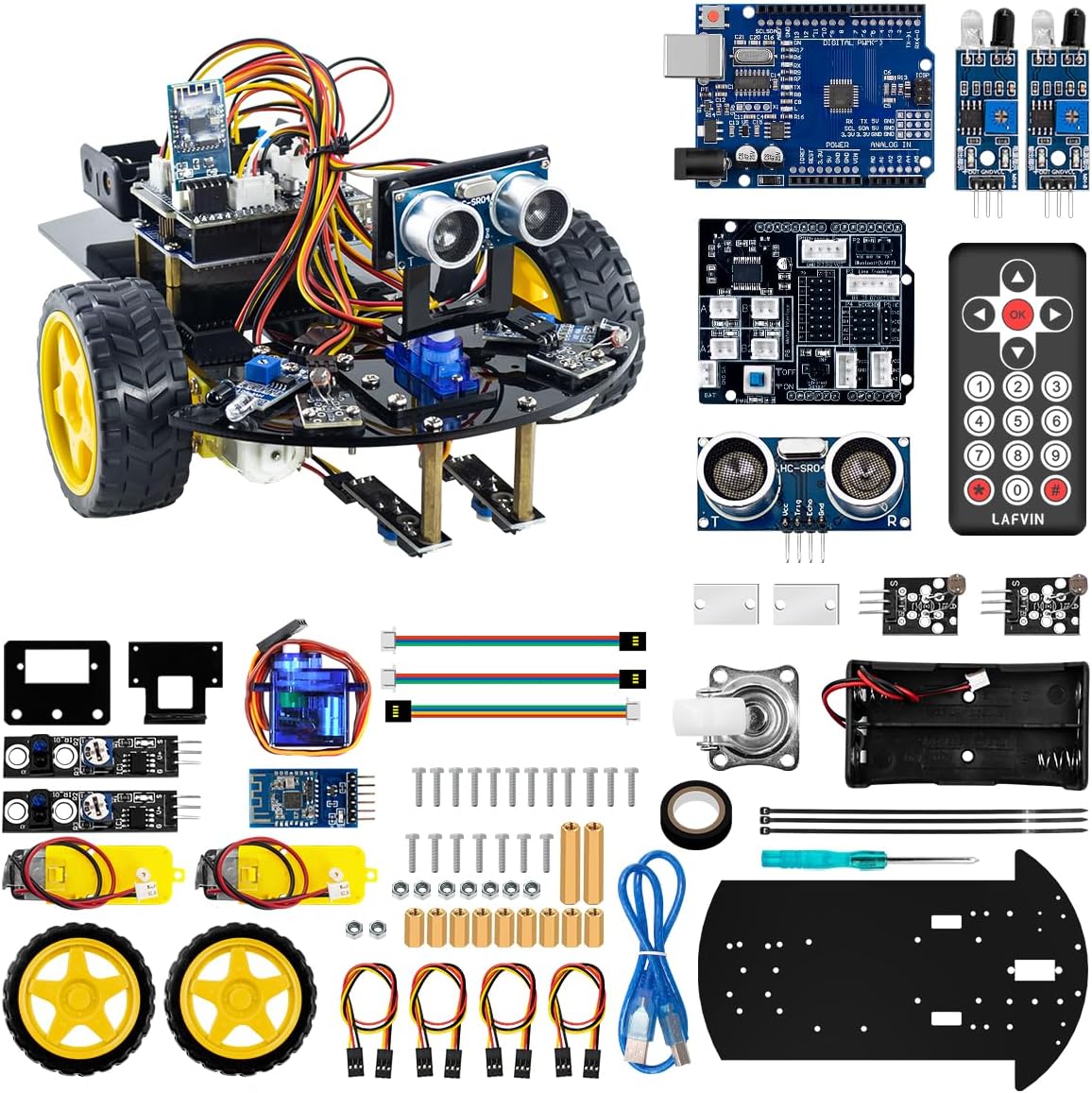 LAFVIN 2WD V2 Smart Robot Car Chassis Kit Ultrasonic Module,Line Tracking Module,IR Remote Control Compatible