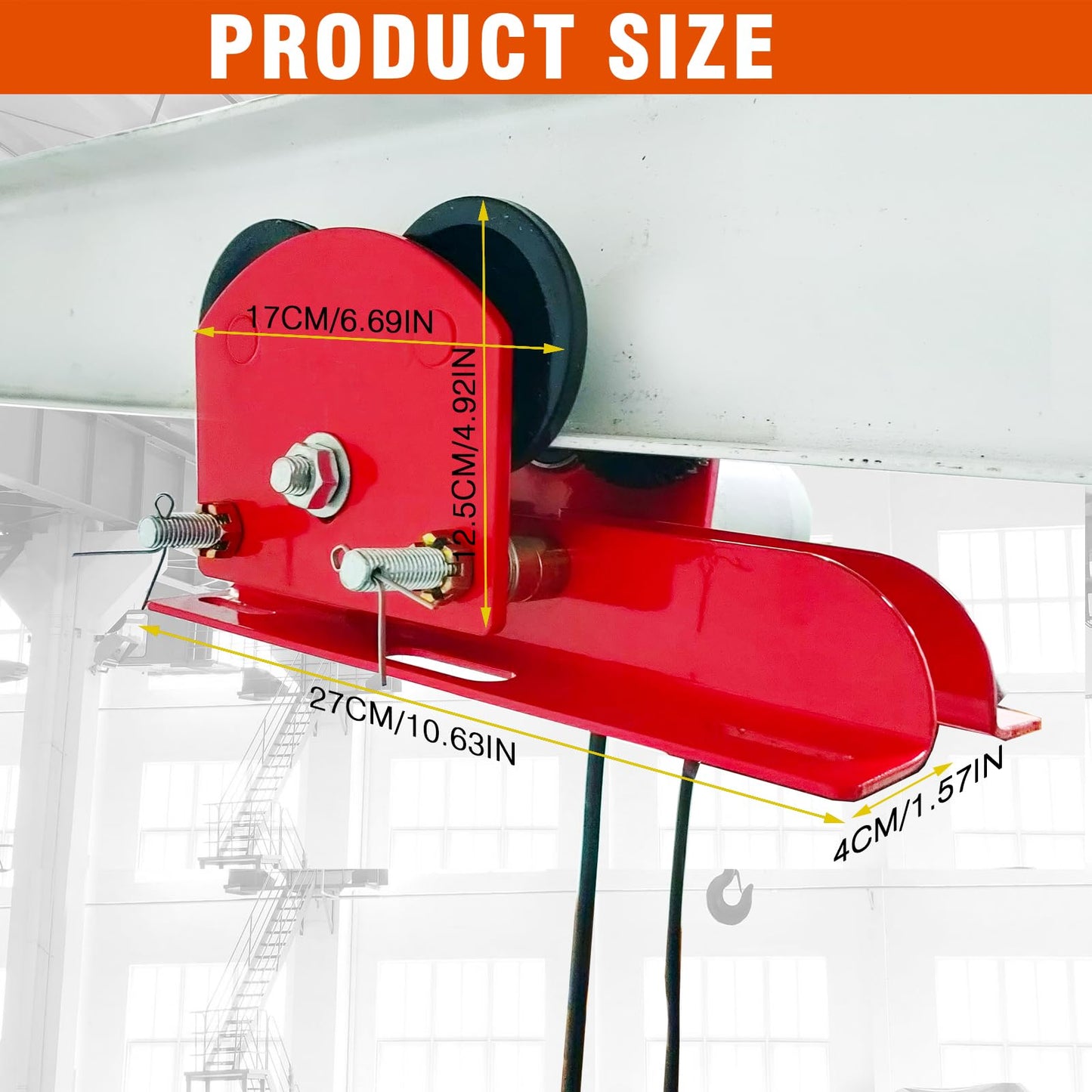 Dremvoist Electric Trolley for Power Hoist,Fit 2.68"-4.33" in I-Beam,0.5 Ton 1100 LBS Capacity,for PA200-PA500 Hoists Push Geared Overhead Crane Heavy Duty Wheels System,for Gantry Cranes,Warehouses