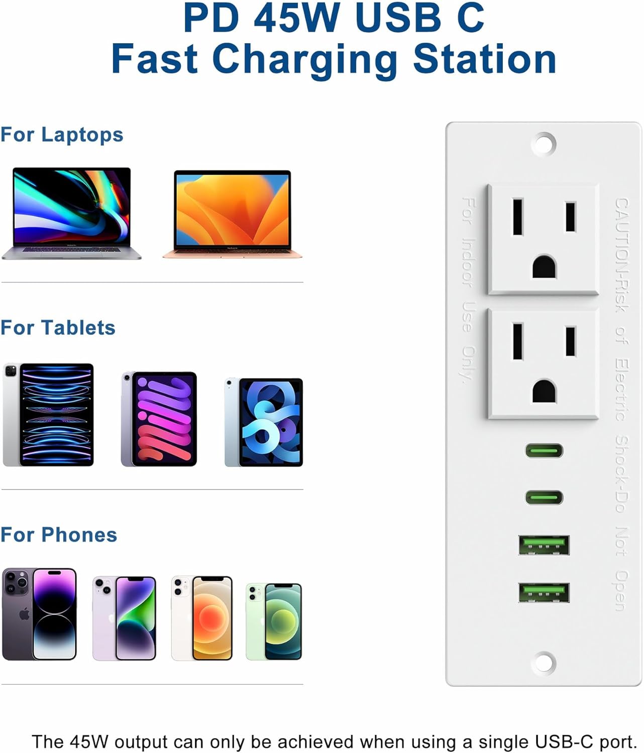 Jgstkcity 45W Recessed Power Strip Socket, Furniture Flush Mount Charging Station, Desk Power Strip with Outlets,USB