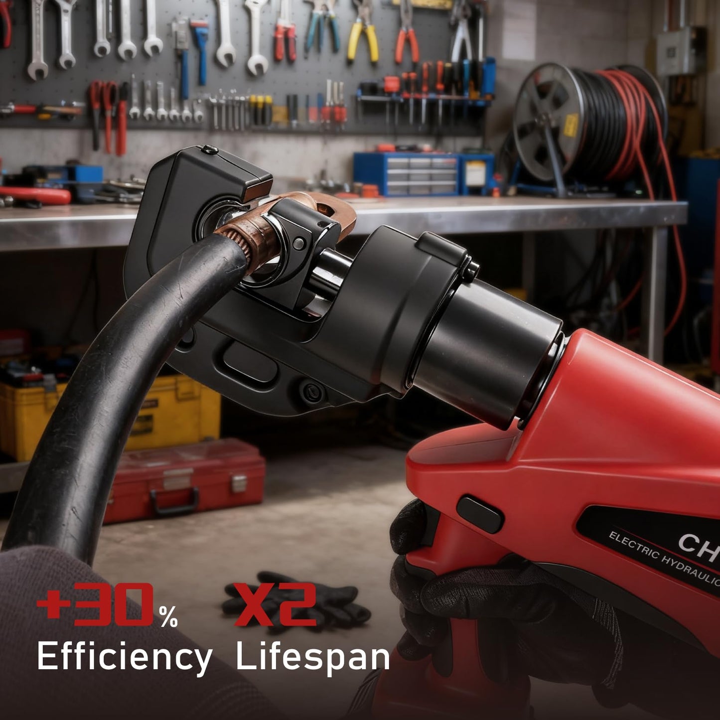Cordless Hydraulic Crimping Tool - 15Molds(12AWG to 750MCM) 12Tons Battery Electric Lug Crimpers for Cu/Al Terminals, Continuous Wire Crimper Pliers
