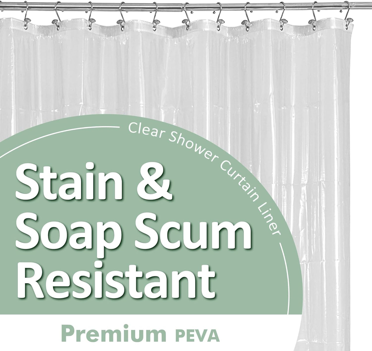 Barossa Design Clear Shower Liner - Premium Waterproof PEVA Curtain with Rustproof Grommets & 3 Magnets | Standard Size