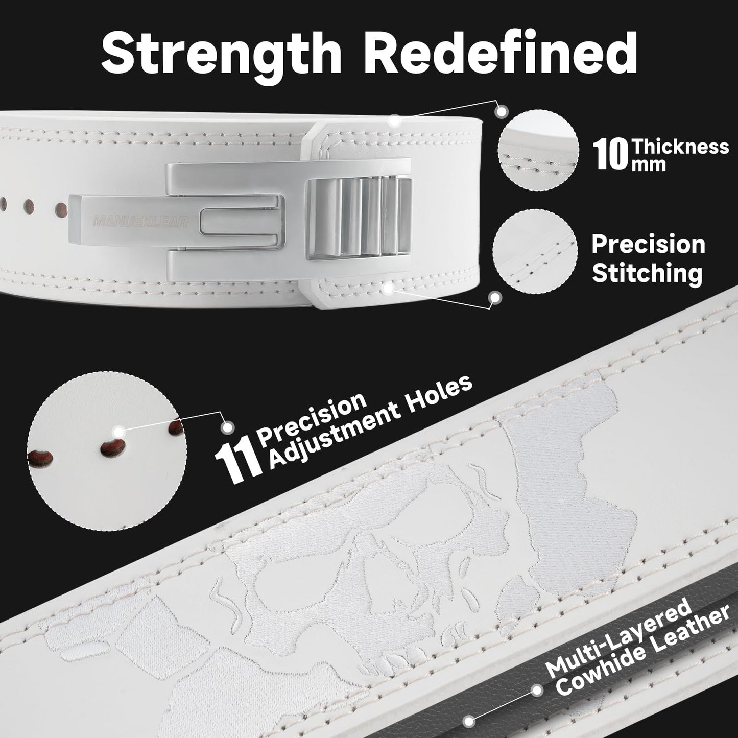 Lever Lifting Belt for Man and Women, Weightlifting with Adjustable Heavy Duty Buckle, Professional Weight Lifting Belt White/Silver