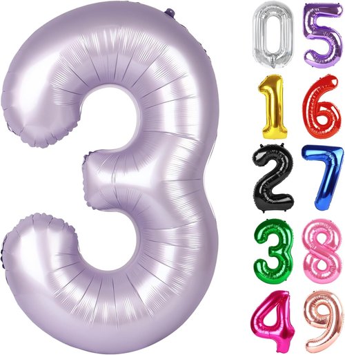 Lilac Number 3 Balloon - 40 Inch for 3rd Birthday Celebration | Perfect for Girls and Boys Parties