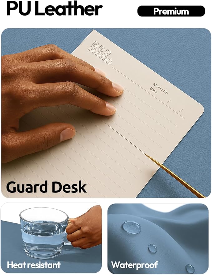 YSAGi Leather Desk Pad Protector, Office Desk Mat, Large Mouse Pad, Non-Slip PU Leather Desk Blotter, Laptop Desk Pad, Waterproof Desk Writing Pad for Office and Home (Blue, 47" x 17")