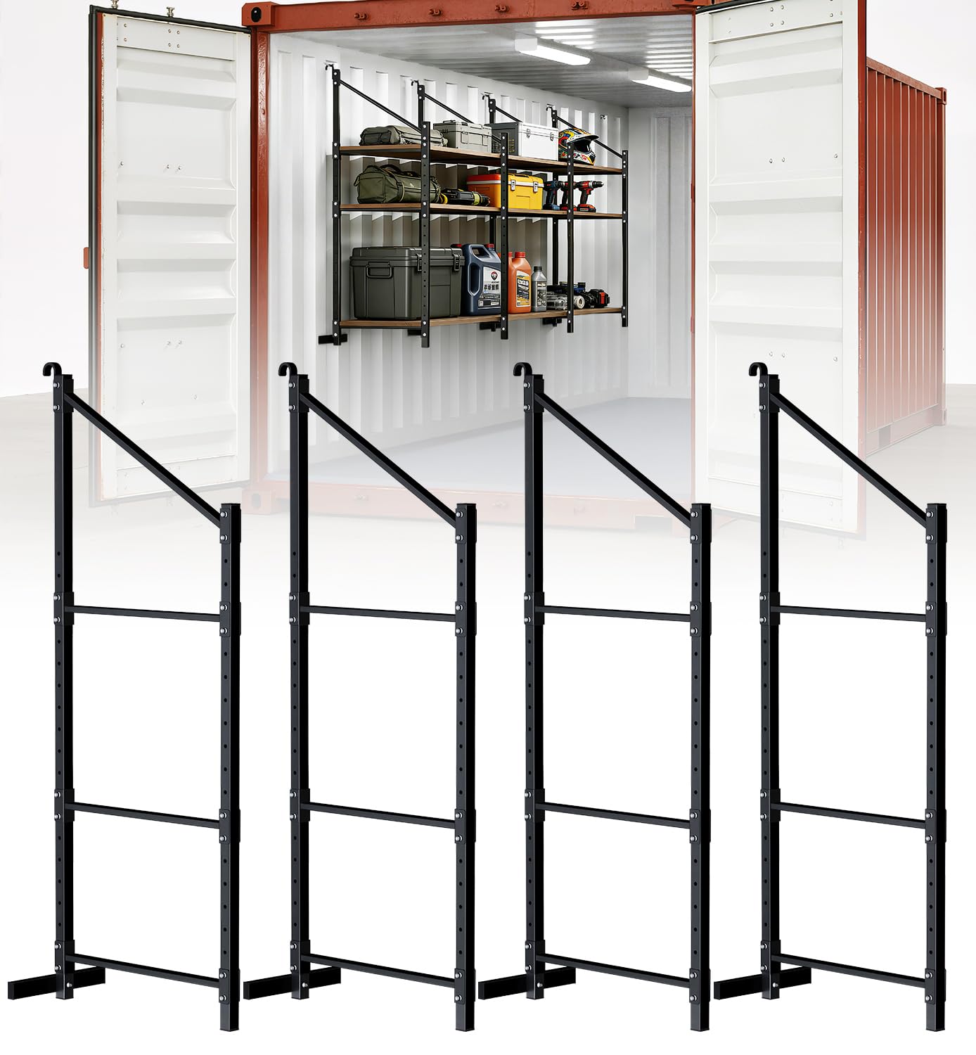 Lupar Heavy Duty Shipping Container Shelving Brackets, 3-Layer Cargo Container Shelves Shelf for DIY Storage System, Steel Rack Support for Tools Equipment Garage Farm Workshop, Sets of 4