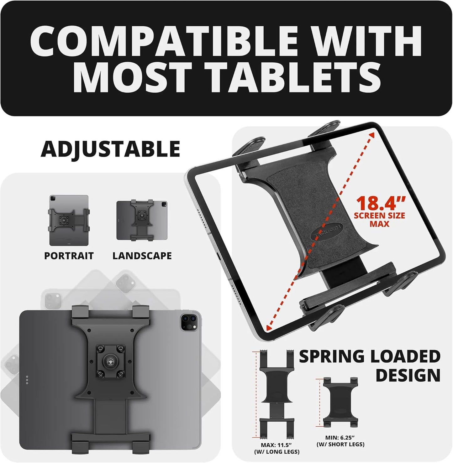 Tackform 20mm Commercial Universal Tablet Holder with Ball | Compatible with All iPad mini/Air/Pro, Galaxy Devices