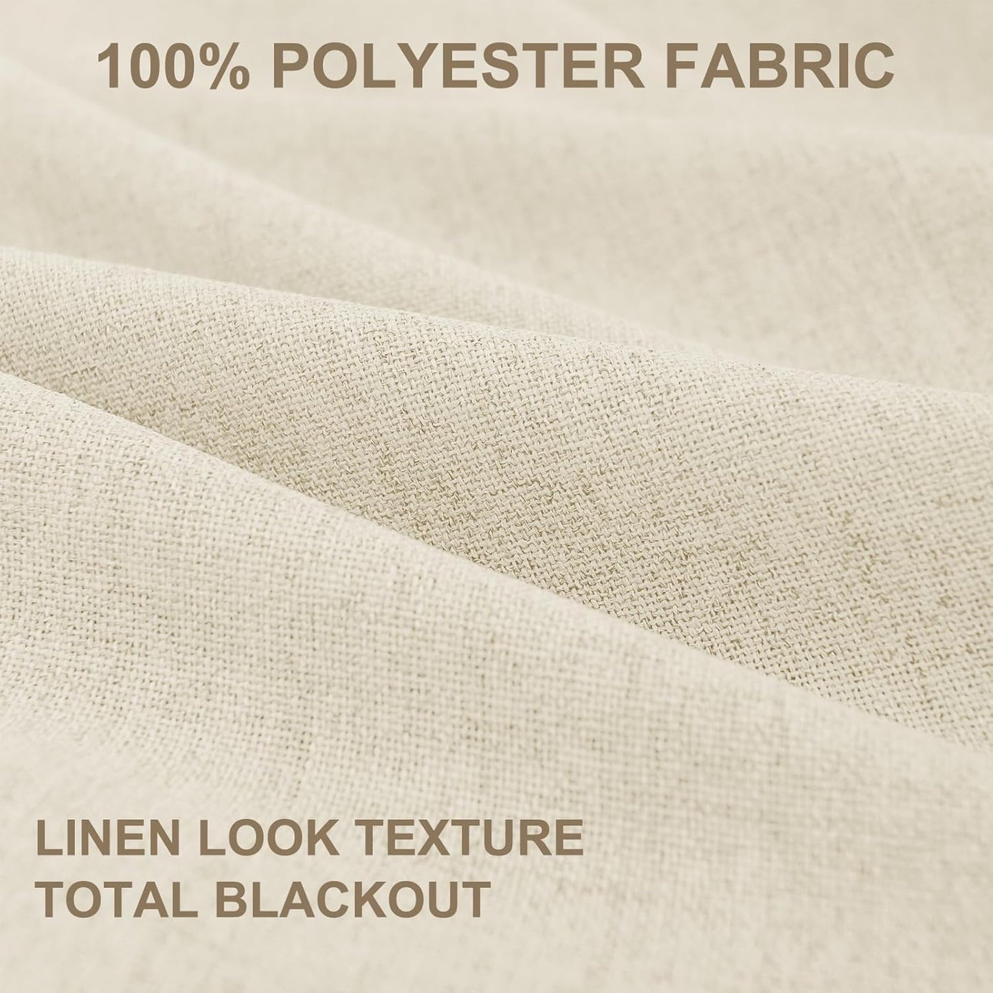 Skiennix 100% Blackout Linen Curtains - Thermal Insulated Drapes for Bedroom | 84" Long, Light Cream, 2 Panels Set
