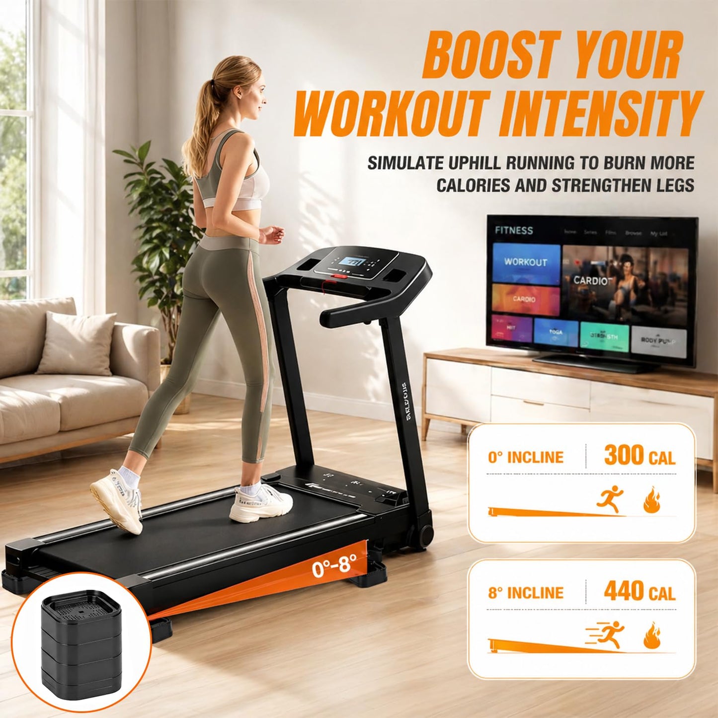 4-Pack Stackable Treadmill Incline Riser Blocks, Protect Floors,Non Slip, Protect Floors,Anti Vibration,Adjustable Height Block for Leveling and Uphill Workout for Home and Gym