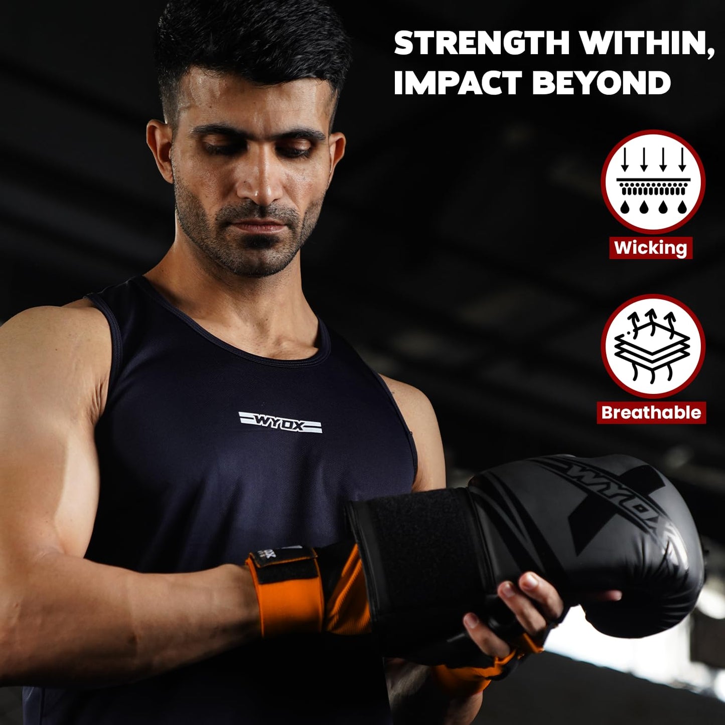 WYOX Gel Boxing Hand Wraps Inner Gloves for Men & Women, 80cm Quick Wrist Straps, Padded Knuckle Protection for Muay Thai Kickboxing, Hand Wraps for Boxing & Martial Arts (Orange, XS)