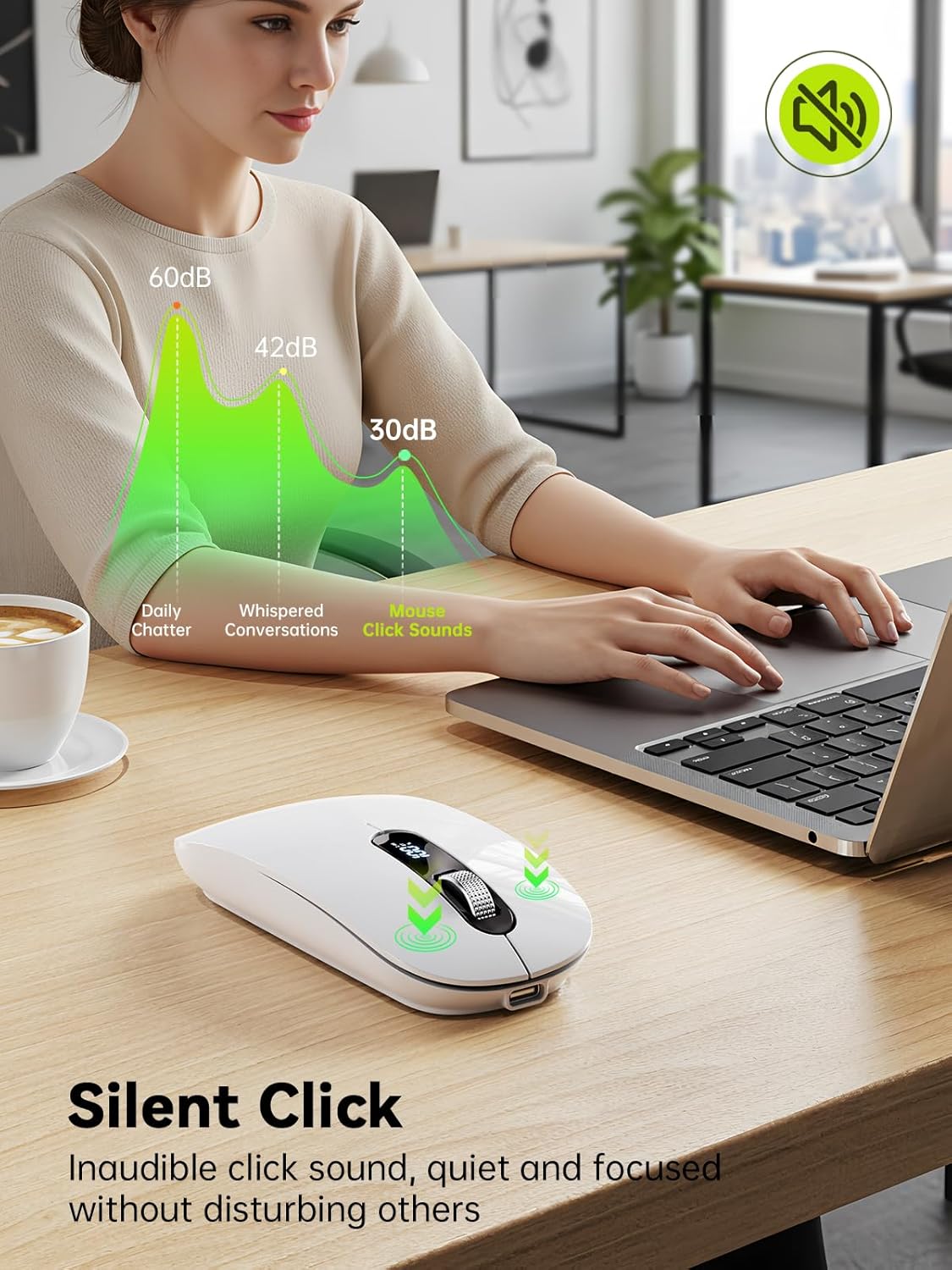 ASLDPUO 5.0/4.0 2.4G Wireless Bluetooth Mouse, Bluetooth & Tri-Mode, Type-C Rechargeable with LED Screen Display