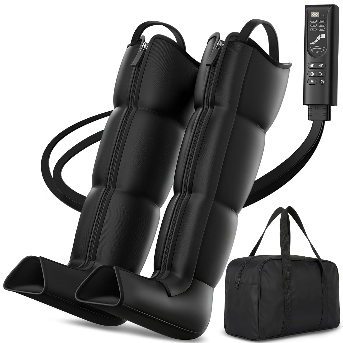 Feelvane Leg Compression Massager Recovery System - Full-Leg Compression Boots with 8 Intensity 6 Modes for Circulation & Muscle Relief, Fast Recovery for Athletes, Gifts for Men & Women, Black Medium
