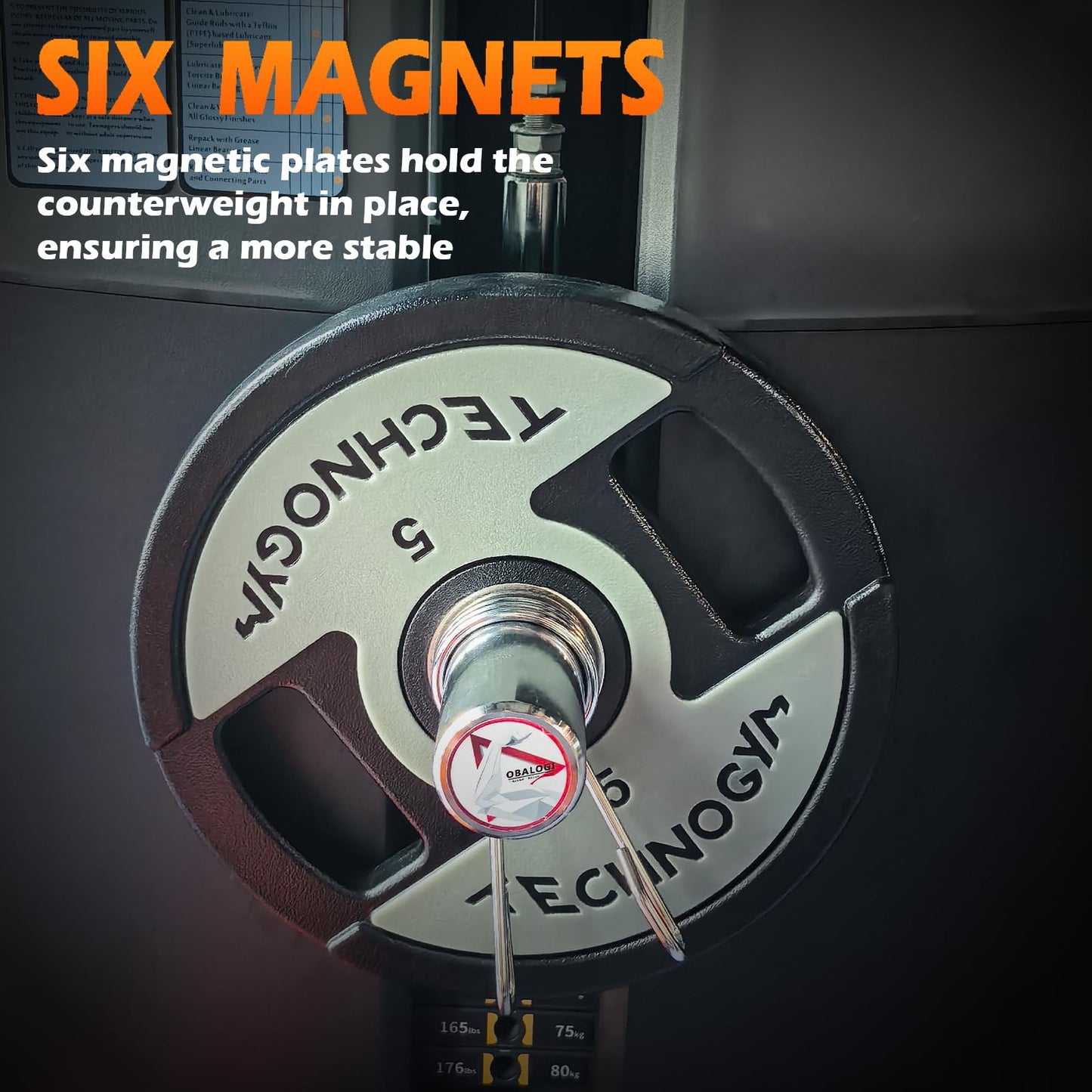 OBALOGI Weight Stack Pin Extender - 10mm & 8mm Dual Fit, Secures Olympic Plates, 6 Magnet Anchoring, Up to 130lbs Capacity, Cable Machine & Home Gym (Steel) (Ø 8mm)
