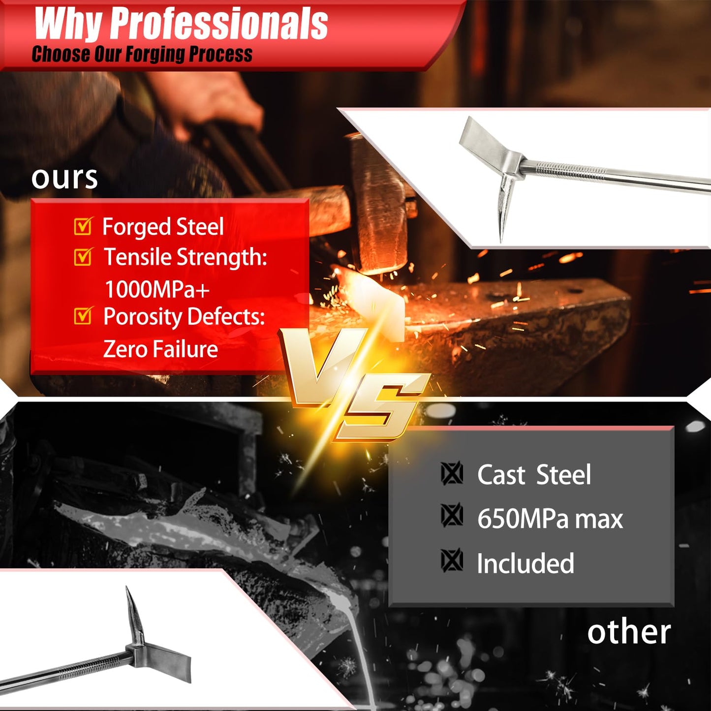 30" Halligan Bar Firefighter Tool - Forged Steel One-Piece Construction | Fork Gap Design