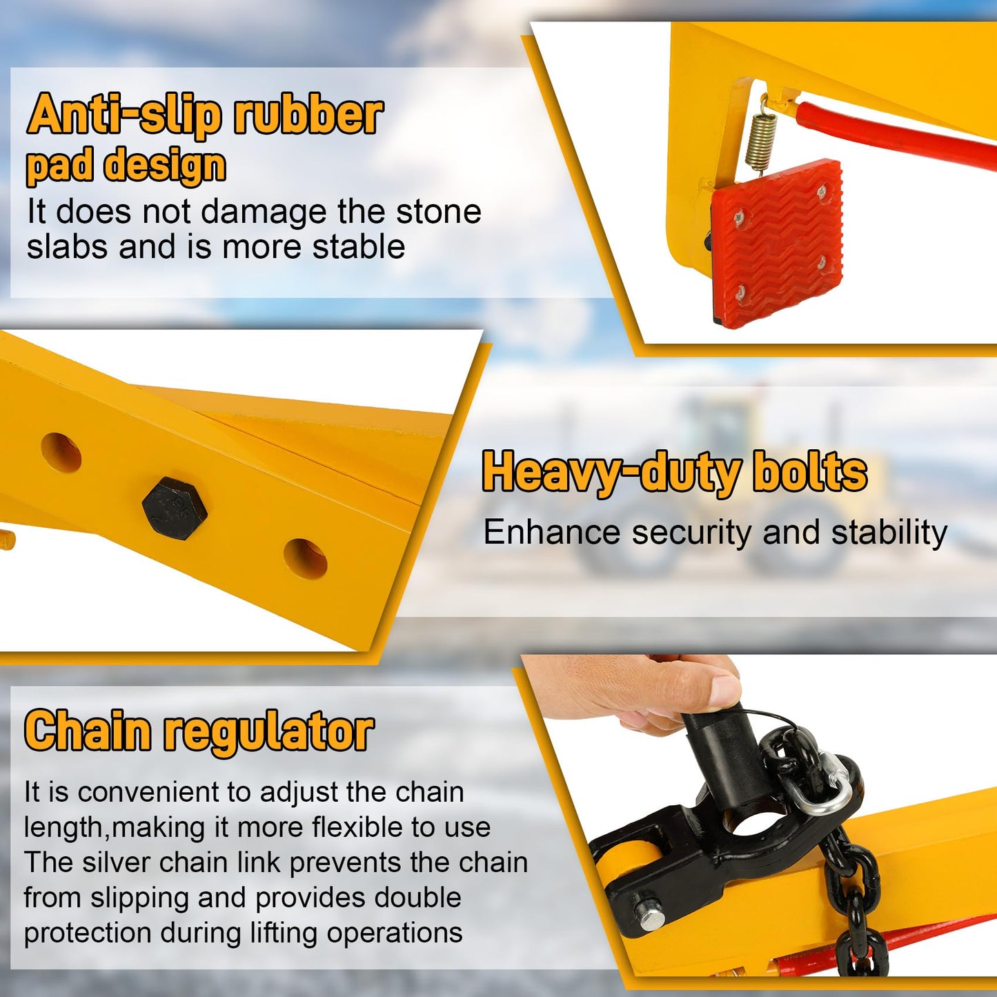 1763 Ibs Heavy-Duty Granite Slab Lifting Clamp, Anti-slip Stone Block Lifter Clamp, Adjustable 14“ -35” Opening - Ideal Vertical Transport Tool for Granite, Concrete, Marble, and Slate
