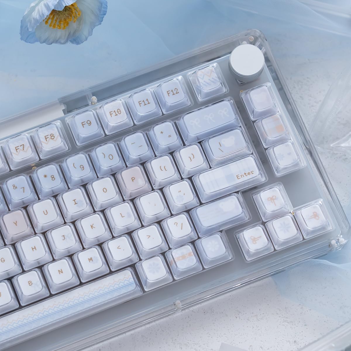 SUEHIODHY 123 Set, 61/68/84/87/98/100 Crystal Jelly Keycaps, Blue White Translucent Keycaps, Keys Custom KDA Profile