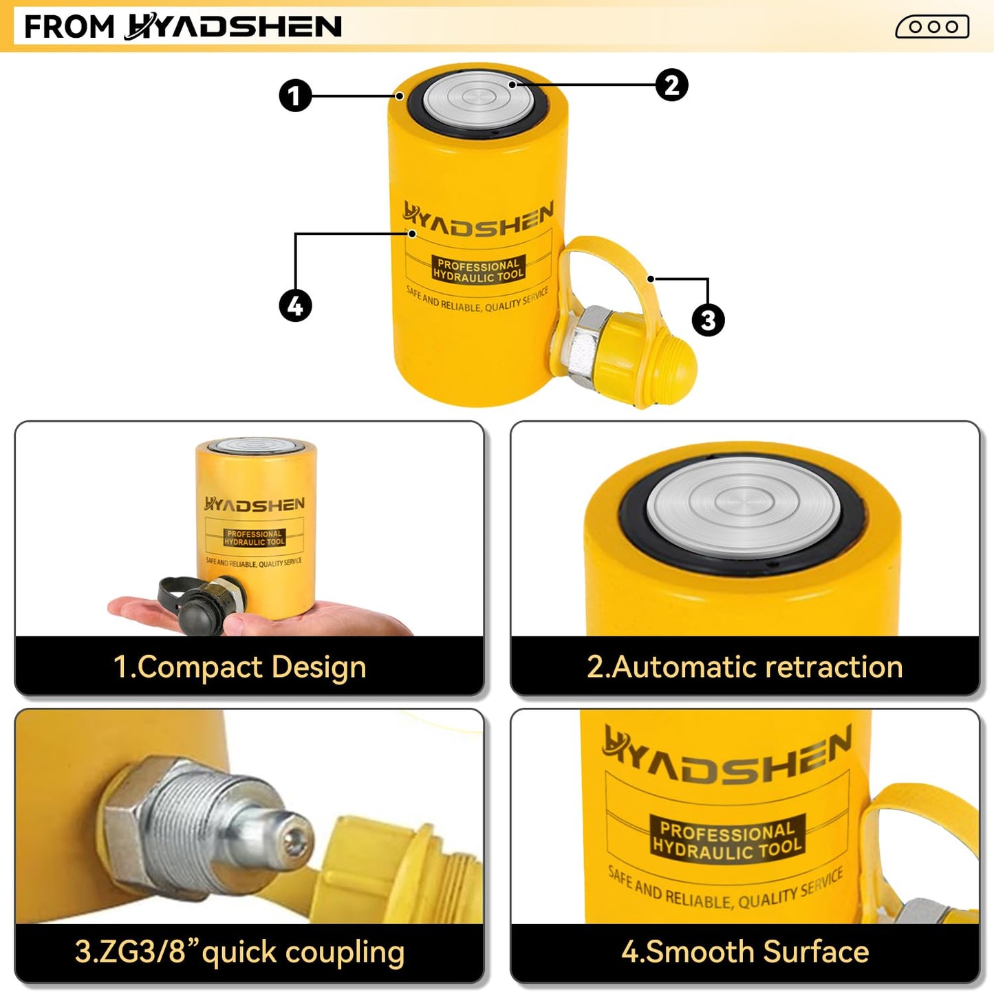 HYADSHEN 20 ton Hydraulic Cylinder Jack Sets Porta Power Ram Jack Kit with CP-180 Hydraulic Hand Pump, 2” Stroke Hydraulic Cylinder Jack Single Acting Lifting Cylinder Retract Automatically