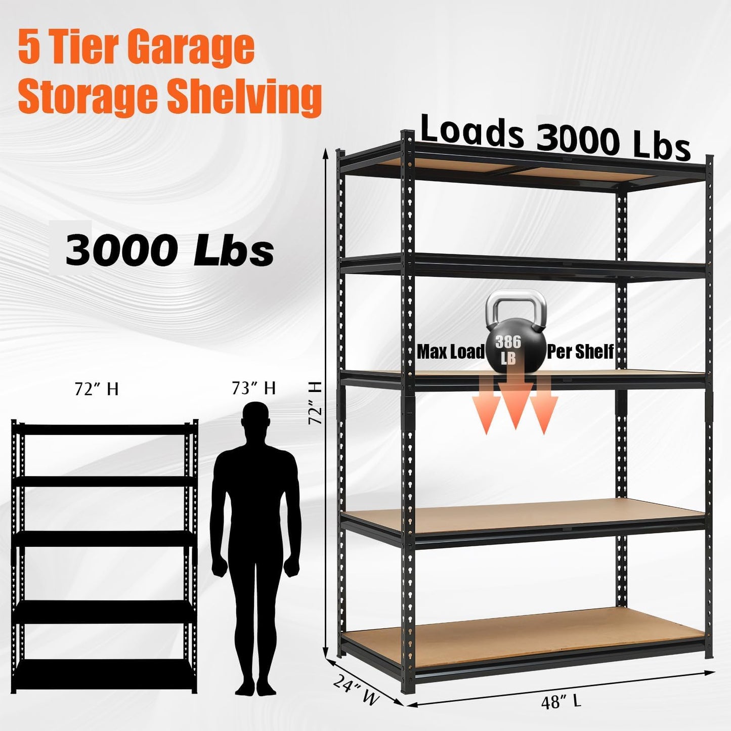 GarveeTech 5-Tier Heavy Duty Garage Shelving Units, 60x24x72 Inch Adjustable Storage Shelves,Loads 2000 LBS,Adjustable Garage Storage Shelving, Metal Storage Utility Rack Shelf Unit