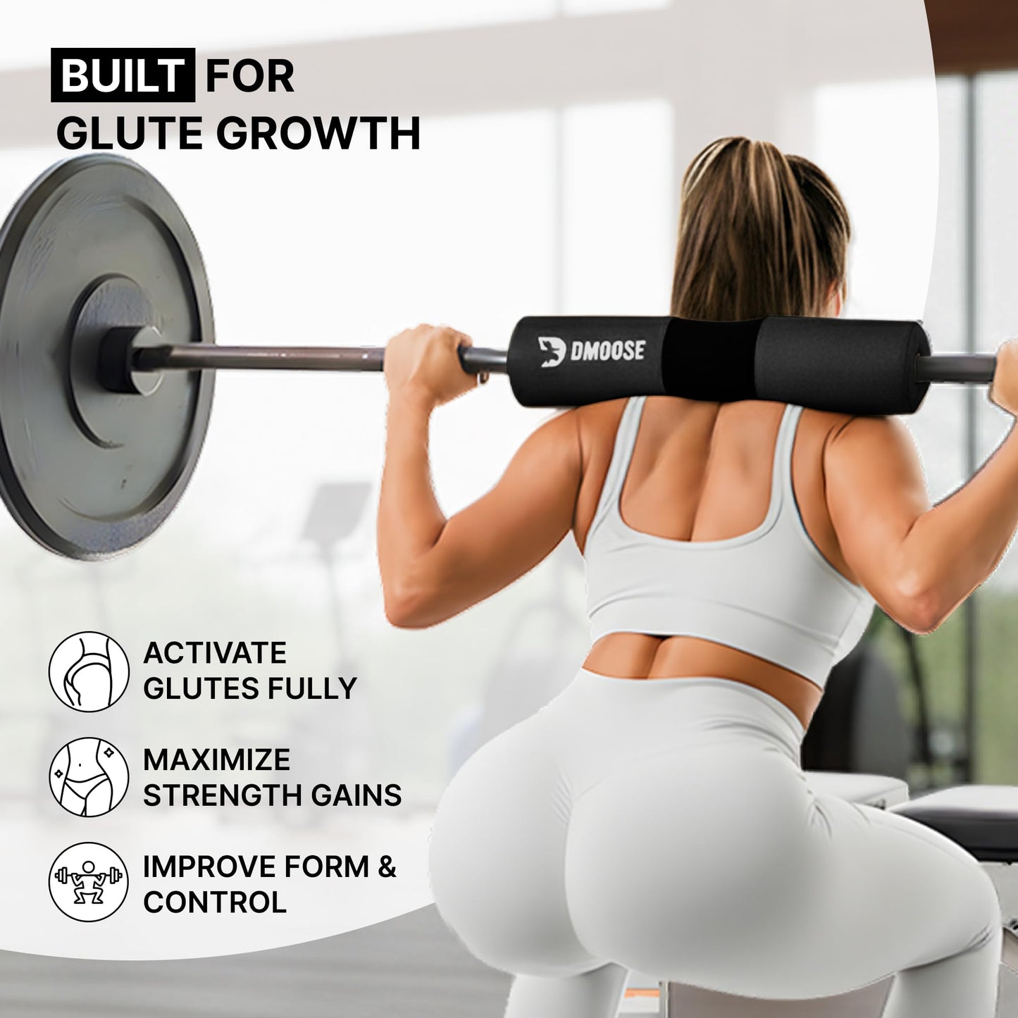 DMoose Fitness Barbell Squat Pad - Hip Thrust Pad for Squats & Lunges - Relief Pressure from Neck, Shoulder & Lower Back - Non-Slip EVA Foam with Safety Straps for Gym & Home - (Black Fabricated)