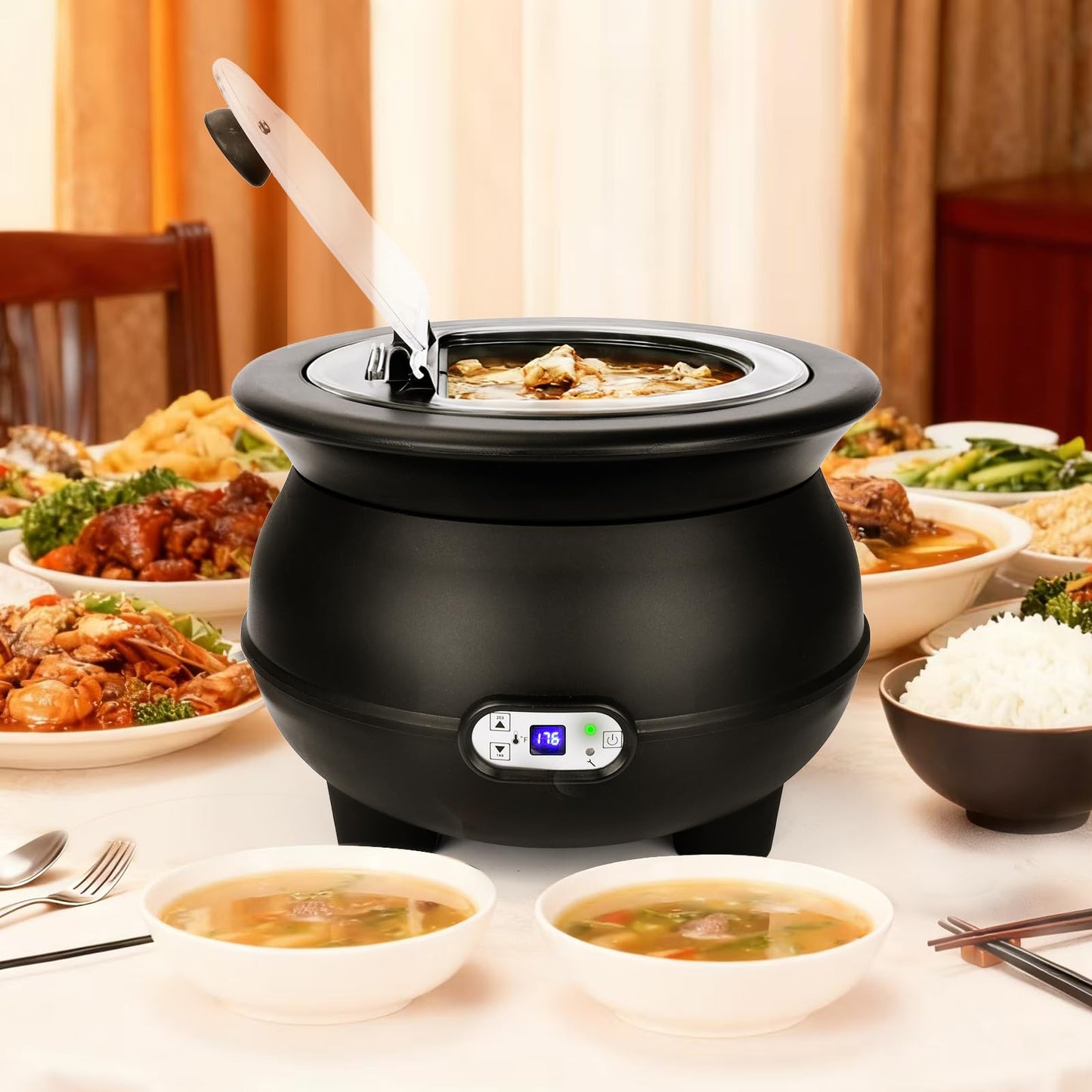 YUANHAO 8 Qt. Black Soup Kettle Warmer - 120V, 450W