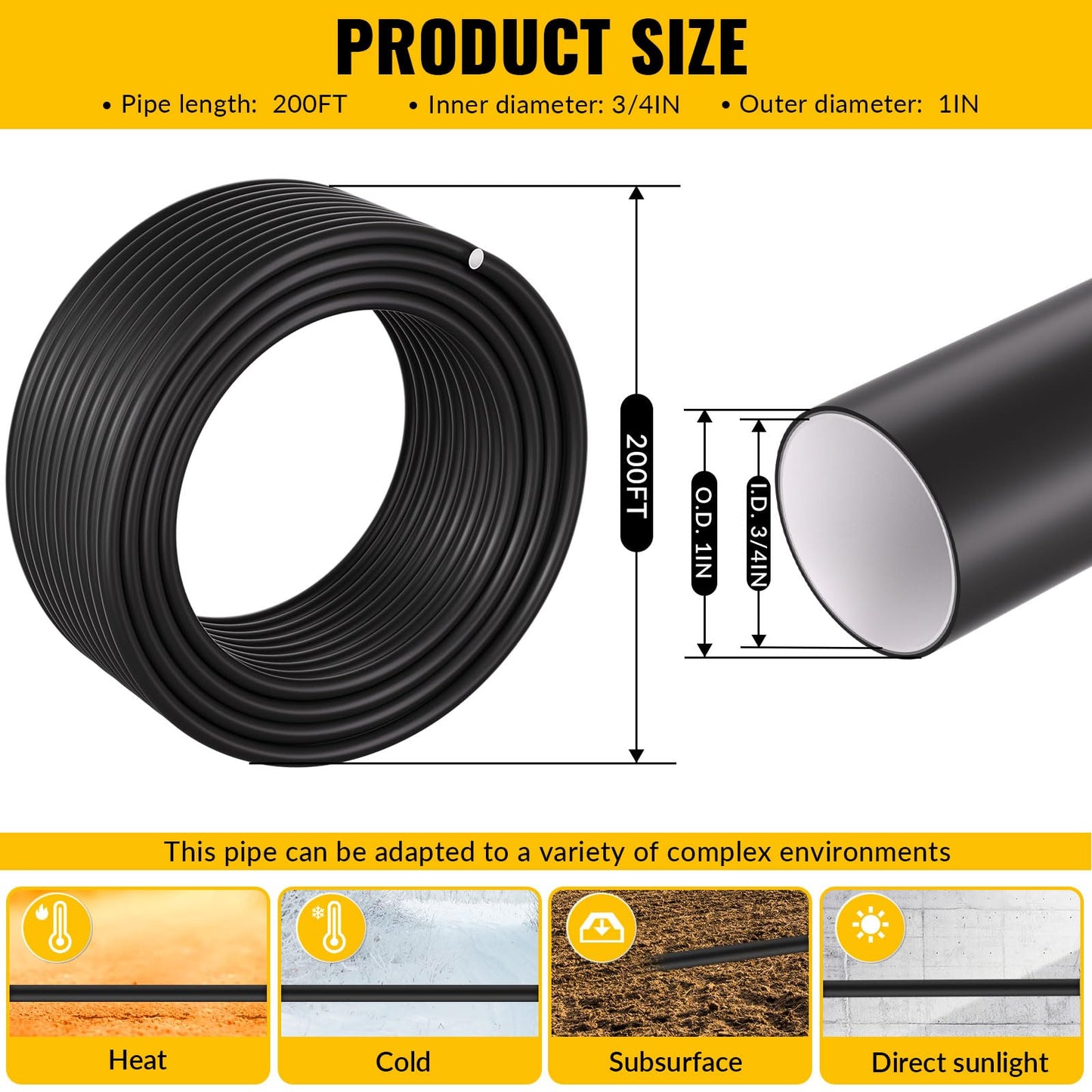 Compressed Air Piping System, 3/4 Inch x 200 FT Black HDPE Pipe,Aluminum Wall Outlet Blocks, Rapid Air Compressor System Accessories and Air Line Kit for Shop,Garage