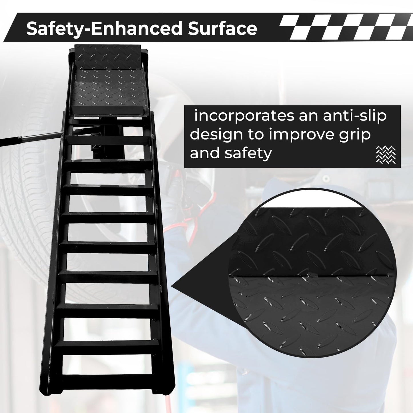 Rovibek 2 Pack Hydraulic Car Ramps, 11000LBS 5T Car Ramp High Lift 11.6"-16.5", Heavy Duty Steel Car Lift Ramp, Automotive Truck Service Ramps for Oil Changes Maintenance, Black